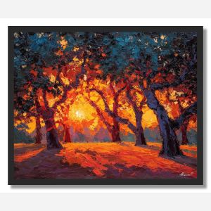 SUNSET THROUGH THE OAKS - FRAMED