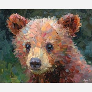 pixel bear, minimal bear sprite, brown block animal, cute tiny cub, small pixel creature, soft warm palette, geometric ear shapes, low-res design