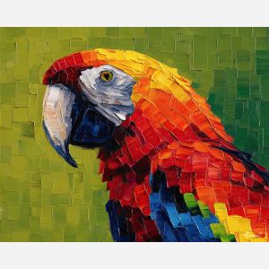 pixel parrot, minimal bird sprite, bright color blocks, tropical pixel art, red green yellow blue, simplified parrot shape, low-res icon, exotic bird pixel