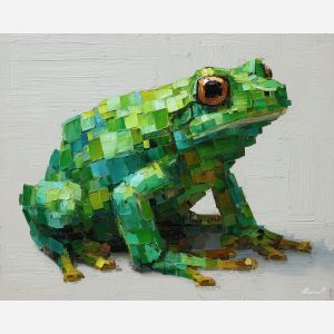 pixel frog, minimal animal sprite, green blocks, simple amphibian icon, cartoon frog pixel, low-res retro look, large pixel eyes, cute blocky creature