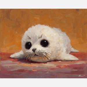 kawaii seal pixel, white seal pup, cute arctic sprite, big pixel eyes, adorable seal character, chibi seal, simple white animal, cute marine creature