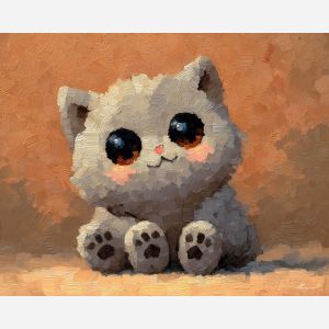 kawaii pixel cat, chibi cat, adorable kitty pixel, rounded paws, heart eyes pixel, soft gray tones, tiny cat sprite, cute pet pixel, chibi pixel art