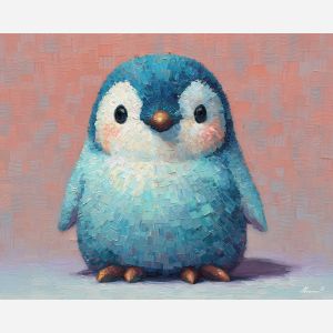 kawaii penguin pixel, cute blue penguin, blushing cheeks, chubby penguin sprite, chibi-style penguin, adorable bird, pastel tones, tiny animal pixel