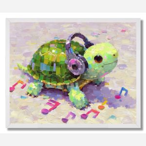 KAWAII TURTLE LISTENING TO MUSIC - FRAMED