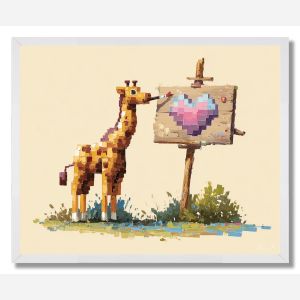 KAWAII GIRAFFE PAINTING A SIGN - FRAMED
