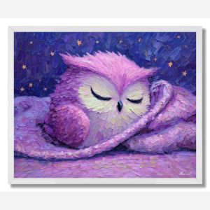 KAWAII OWL SLEEPING WITH BLANKET - FRAMED