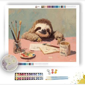 KAWAII SLOTH WORKING AT DESK - Paint by Numbers Full Kit