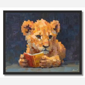 KAWAII LION STUDYING - FRAMED