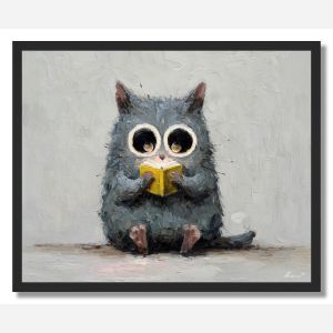 KAWAII CAT READING BOOK - FRAMED