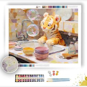 KAWAII TIGER WASHING DISHES - Paint by Numbers Full Kit