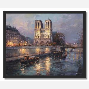 PARIS NOTRE DAME RIVERSIDE EVENING - FRAMED