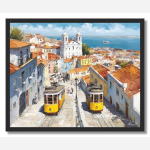 LISBON ALFAMA HILLSIDE TRAMS - FRAMED