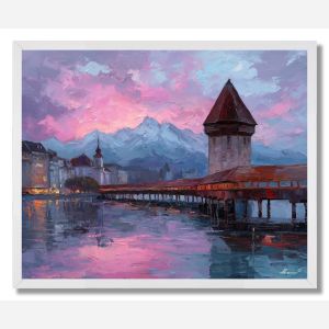 LUCERNE CHAPEL BRIDGE SUNRISE - FRAMED
