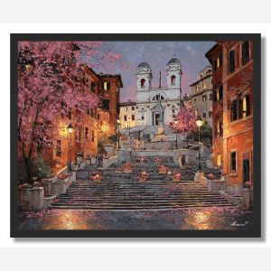 ROME SPANISH STEPS BLOSSOM TWILIGHT - FRAMED