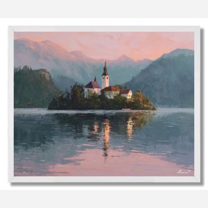 LAKE BLED ISLAND CHAPEL DAWN - FRAMED