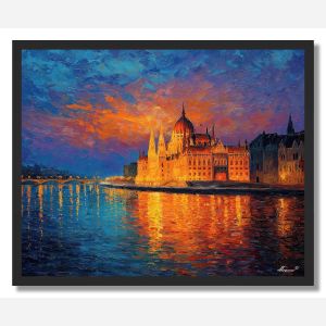 BUDAPEST PARLIAMENT RIVERFIRE - FRAMED