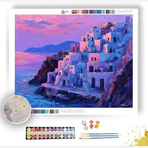 SANTORINI CLIFF HOUSES AT DUSK - Paint by Numbers Full Kit