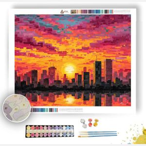 PIXEL SUNSET OVER CITY - Paint by Numbers Full Kit