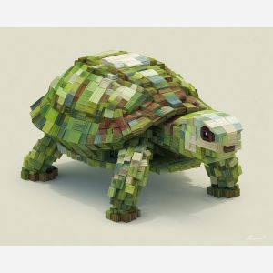 voxel turtle, isometric turtle, 3d pixel reptile, green cube animal, voxel shell, geometric turtle sprite
