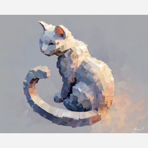 voxel cat, isometric 3d cat, blocky kitty, cube pixel cat, gray voxel animal, cute iso style, simplified voxel creature, geometric cat