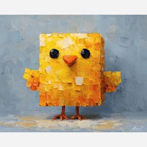 voxel chick, isometric chick, yellow cube bird, tiny pixel wings, 3d baby bird, adorable voxel creature