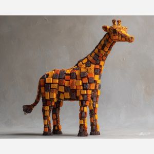 voxel giraffe, isometric giraffe, cube spots, long neck voxel, 3d pixel wildlife, tall animal block art