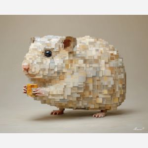 voxel hamster, isometric hamster, chubby cube animal, beige voxel creature, tiny pixel seed, block pet art