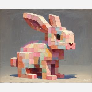 voxel bunny, isometric rabbit, 3d pixel bunny, pastel voxel animal, tall voxel ears, adorable cube bunny, iso style creature