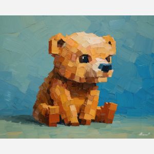voxel bear, isometric bear cub, brown block animal, 3d pixel bear, cube paws, cute voxel creature, geometric wildlife
