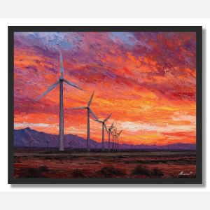 MOJAVE WINDMILL SUNSET FIELD - FRAMED