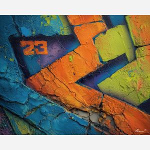 graffiti block letters, street lettering art, orange blue lime palette, cracked wall texture, bold urban typography, graffiti mural style