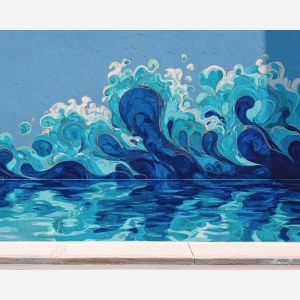 graffiti waves, ocean spray forms, blue ripple art, turquoise street mural, water inspired graffiti