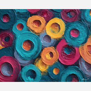 graffiti pattern art, echoing spray rings, teal rust pink palette, abstract street geometry, layered street marks