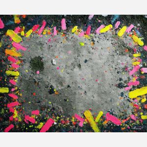 neon graffiti field, scattered spray shapes, bright mural art, rough concrete texture, random graffiti pattern