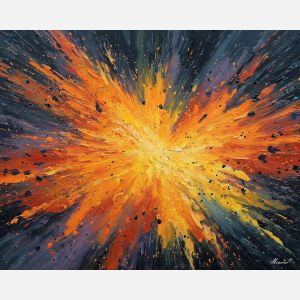 graffiti shockwave, orange yellow burst, impact spray painting, central explosion graffiti, bold spray mural