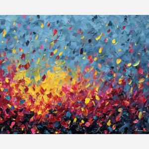 graffiti confetti, scattered spray marks, colorful urban art, red yellow blue scatter, playful street design