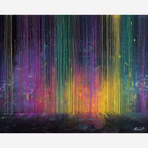 neon drip graffiti, vertical spray drips, colorful street rain, fading graffiti mural, glowing drip lines, modern wall art