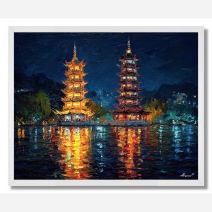 GUILIN TWIN PAGODAS NIGHT GLOW - FRAMED