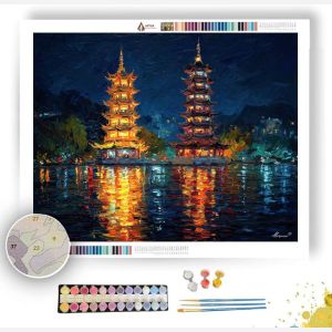 GUILIN TWIN PAGODAS NIGHT GLOW - Paint by Numbers Full Kit