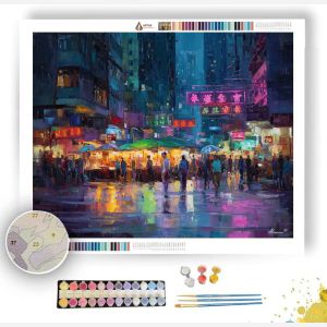 HONG KONG TEMPLE STREET NEON RAIN - Paint by Numbers Full Kit