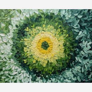 leaf mandala, botanical symmetry, soft green palette, nature pattern circle, yellow accents art, organic mandala design, peaceful garden theme, natural geometry