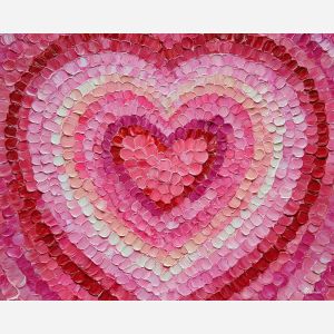 heart mandala, pink red petals, repeating ring pattern, romantic symmetry art, floral heart design