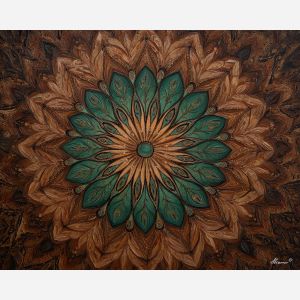 earth tone mandala, root pattern art, brown copper green palette, organic symmetry, natural geometric art, grounded mandala design