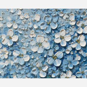 sky blue mandala, white floral symmetry, airy pattern design, light pastel mandala, flower circle art