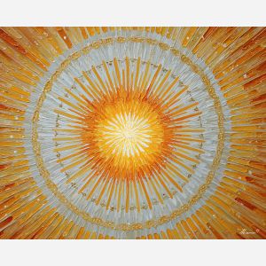 sun mandala, golden rays art, circular symmetry painting, celestial pattern, warm orange mandala, spiritual sun design, glowing mandala art, geometric sunburst, painted mandala, radiant pattern design, sacred geometry art, gold orange white palette, mandala illustration, symmetrical artwork, cosmic energy mandala