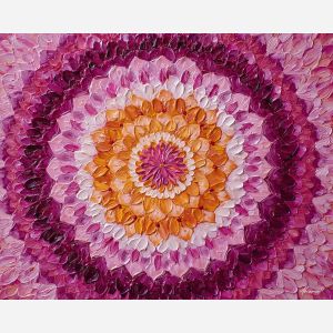 orchid mandala, sunrise palette, warm petal pattern, pink orange bloom, layered floral symmetry