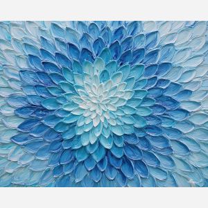 rain mandala, blue droplet pattern, petal shaped symmetry, water inspired design, gentle blue palette, calming geometric bloom, rainwater mandala art