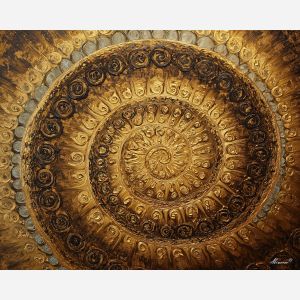gold spiral mandala, geometric swirl art, golden symmetry painting, circular spiral pattern, ornate metallic design, glowing gold mandala, complex geometric artwork, radiant spiral motif