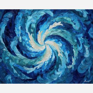 ocean wave mandala, swirling blue pattern, water inspired art, circular tide geometry, blue aqua tones, flowing symmetry mandala, wave motion circle, cool palette design