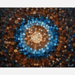 mountain mandala, sky inspired shapes, brown blue tones, land sky symmetry, nature circle design, balanced mandala art